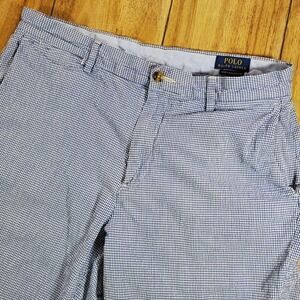 Polo Ralph Lauren Seersucker Shorts Men 33 Blue White Check Stretch Classic Fit